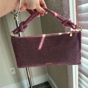 Cult Gaia Pink Top Handle Bag with Beaded Accent and Metallic Finish